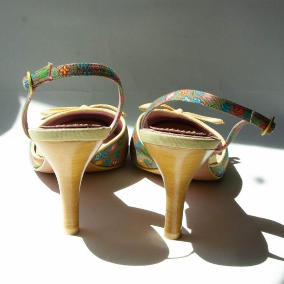Paul Smith Floral Canvas Leather Slingback Heels - Picture 7 of 9